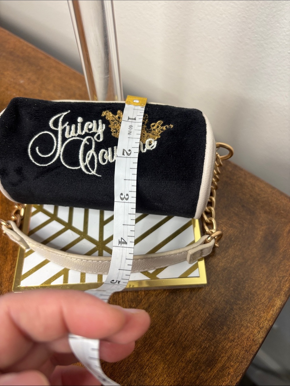 Juicy Couture Black Velvet Mini Bag with Gold Chain & Cream Trim - Picture 14 of 16